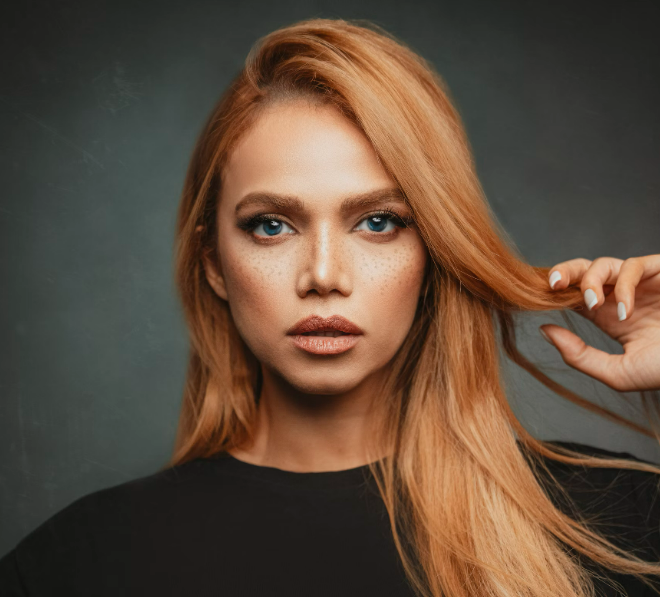 a woman with blond hair